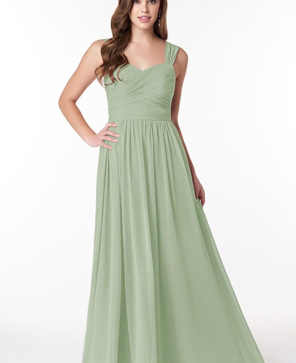 Azazie Sage Green Chiffon Pleated Bridesmaid Formal Gown Size A14